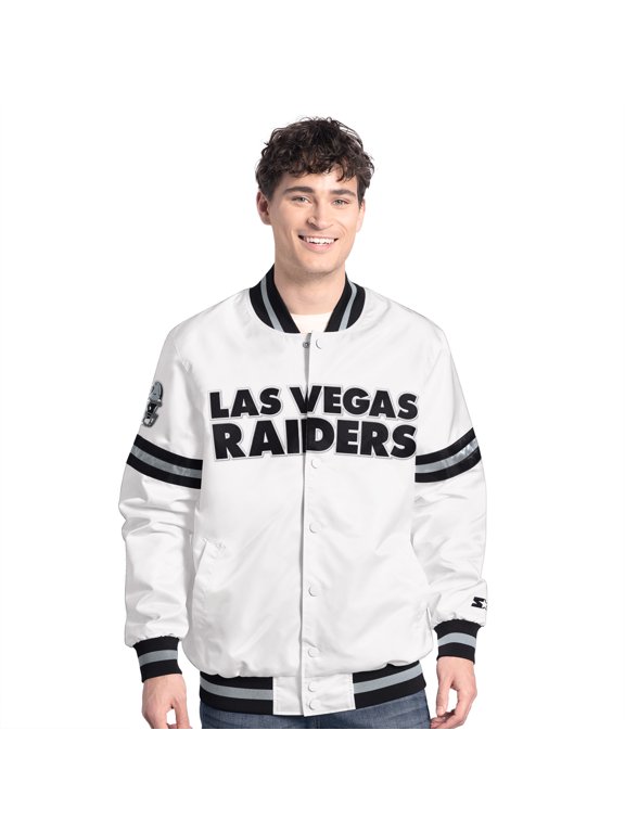 Men's-Starter White Las Vegas Raiders Scout Full-Snap Varsity Jacket