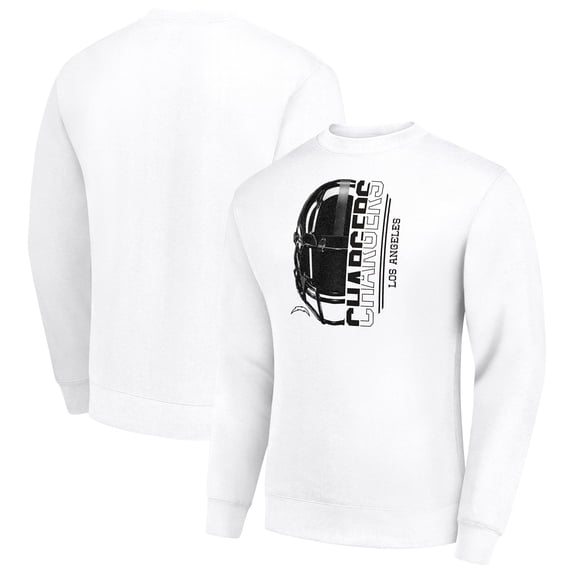Men's Starter White Los Angeles Chargers Half Helmet Team Graphic Tri-Blend Fleece Pullover Sweatshirt