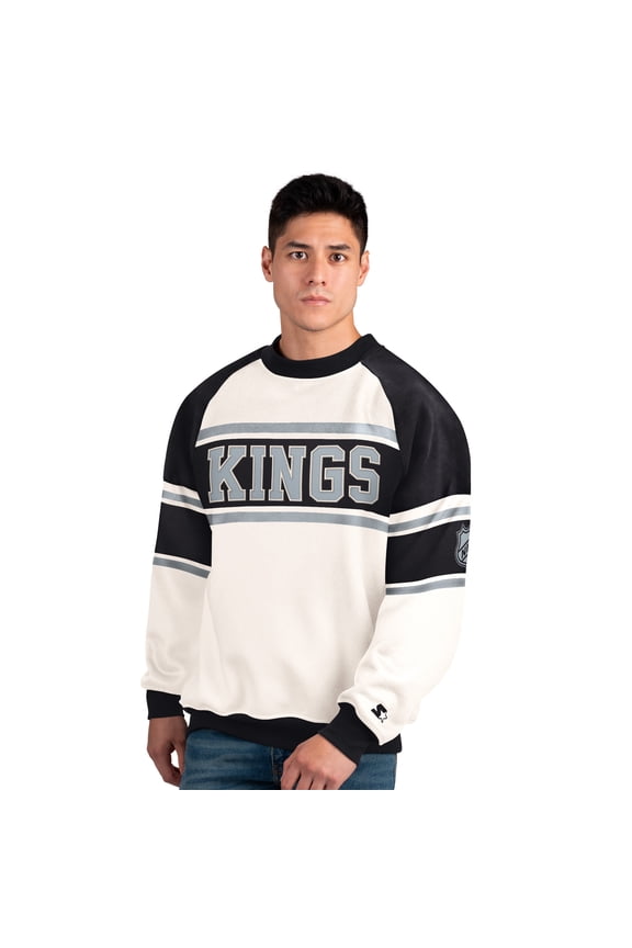 Men's Starter White Los Angeles Kings Defense Fleece Crewneck Sweatshirt