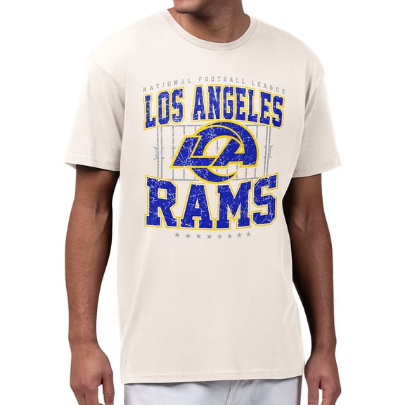 Men's Starter Cream Los Angeles Rams Distressed Field T-Shirt