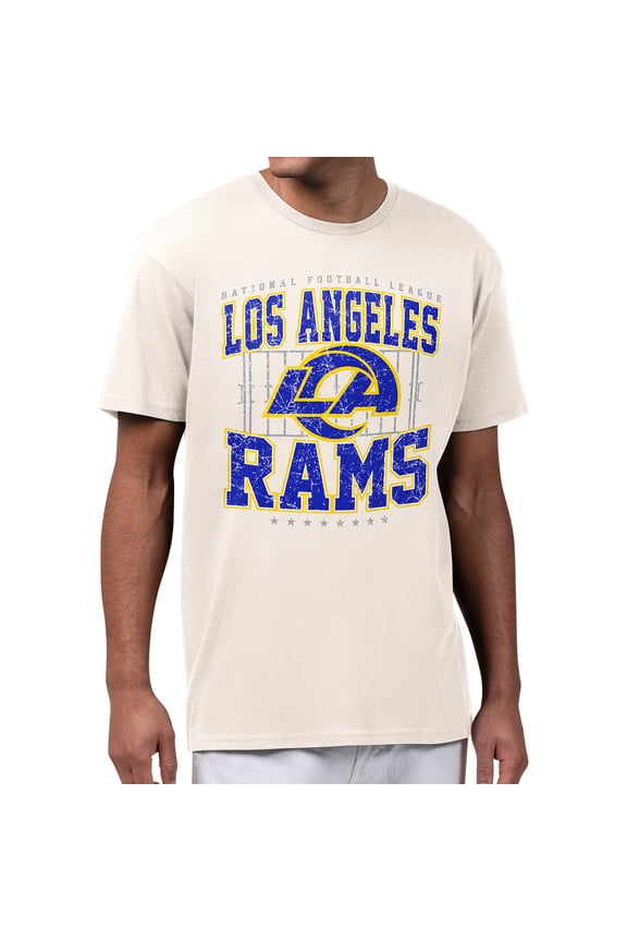 Men's Starter Cream Los Angeles Rams Distressed Field T-Shirt