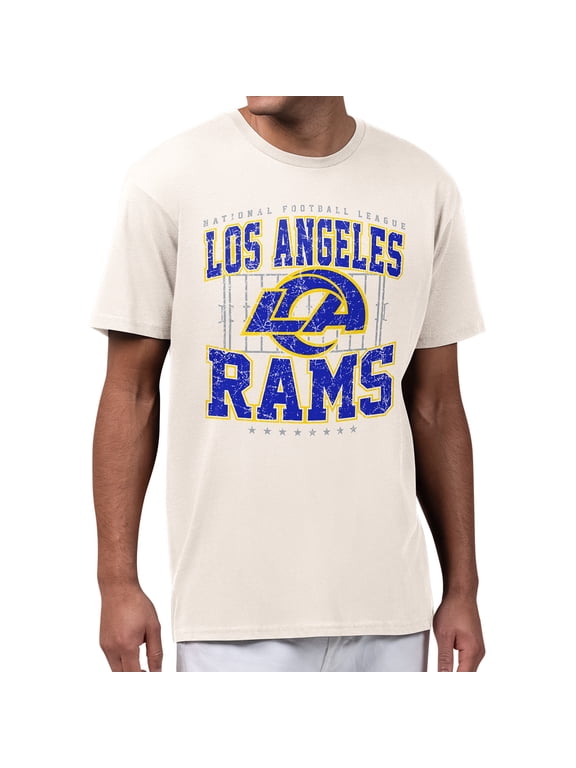 Men's Starter Cream Los Angeles Rams Distressed Field T-Shirt