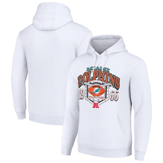 Men's Starter White Miami Dolphins 80s Retro Pullover Hoodie