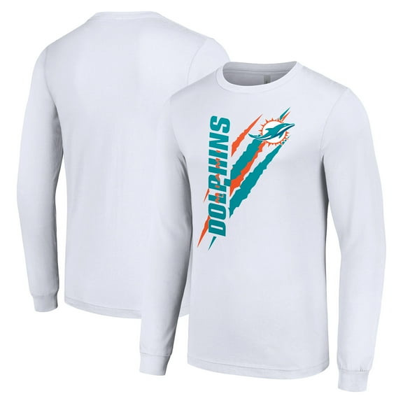 Men's Starter White Miami Dolphins Color Scratch Long Sleeve T-Shirt