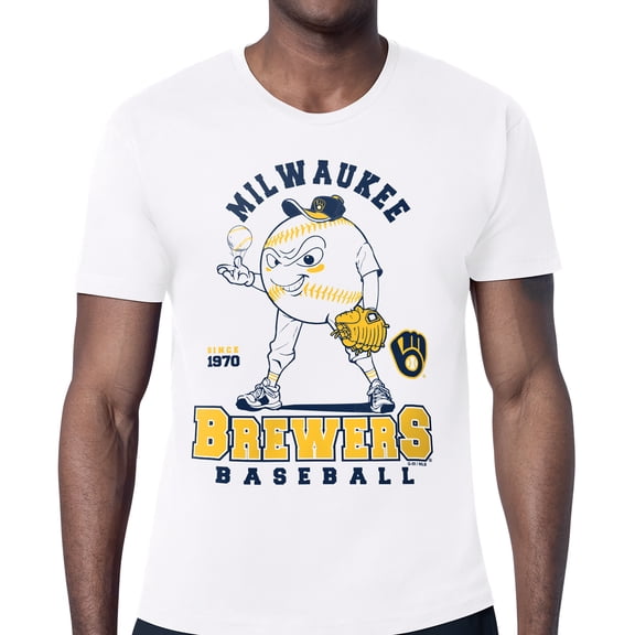 Men's Starter White Milwaukee Brewers Baseball Character T-Shirt