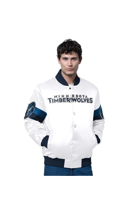 Men's Starter White Minnesota Timberwolves Triple Option Varsity Full-Snap Satin Jacket