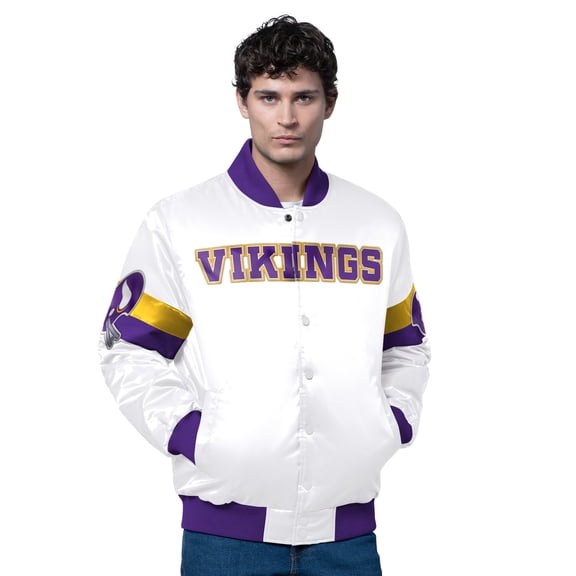 Men's Starter White Minnesota Vikings Triple Option Satin Varsity Full-Snap Jacket