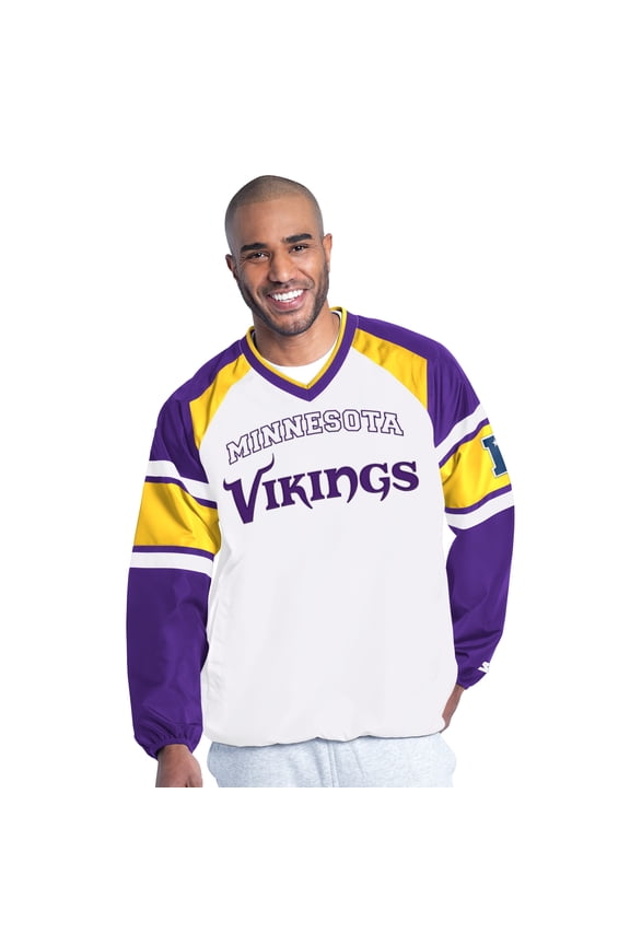 Men's Starter  White Minnesota Vikings Infield Play Raglan Pullover Jacket