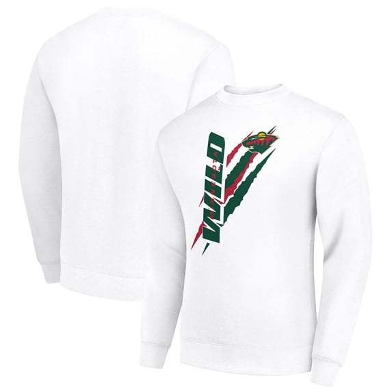 Men's Starter White Minnesota Wild Color Scratch Pullover Sweatshirt