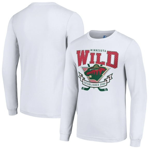 Men's Starter White Minnesota Wild Team Logo Graphic Long Sleeve T-Shirt
