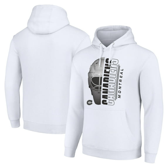 Men's Starter White Montreal Canadiens Half Helmet Fleece Pullover Hoodie