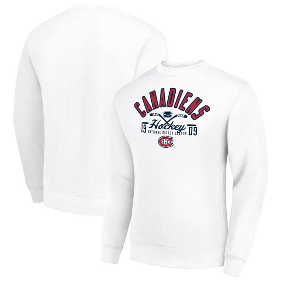 Men's Starter White Montreal Canadiens Stick And Puck Logo Fleece Pullover Sweatshirt