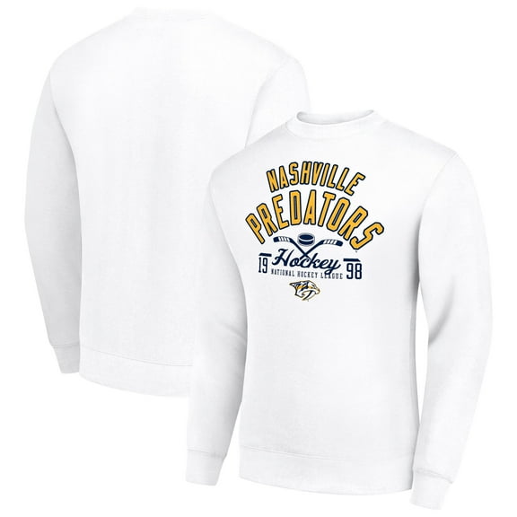 Men's Starter White Nashville Predators Stick And Puck Logo Fleece Pullover Sweatshirt