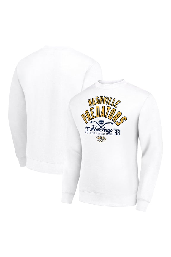 Men's Starter White Nashville Predators Stick And Puck Logo Fleece Pullover Sweatshirt