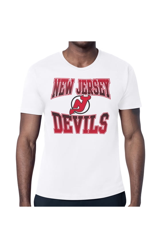 Men's Starter White New Jersey Devils Comic Style Team Graphic T-Shirt