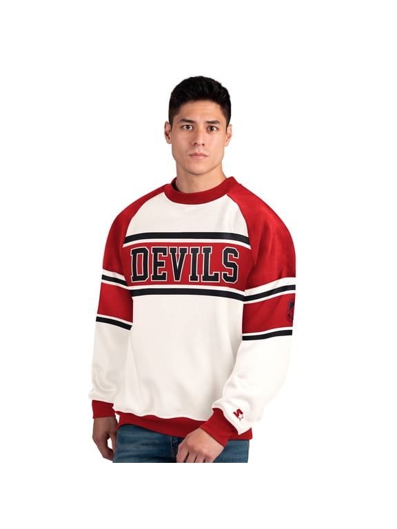 Men's Starter White New Jersey Devils Defense Fleece Crewneck Sweatshirt