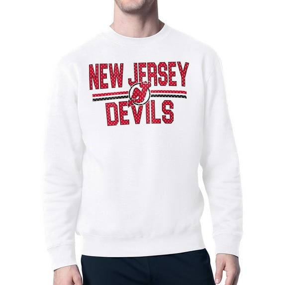 Men's Starter White New Jersey Devils Mesh Look Team Name Logo Pullover Sweatshirt