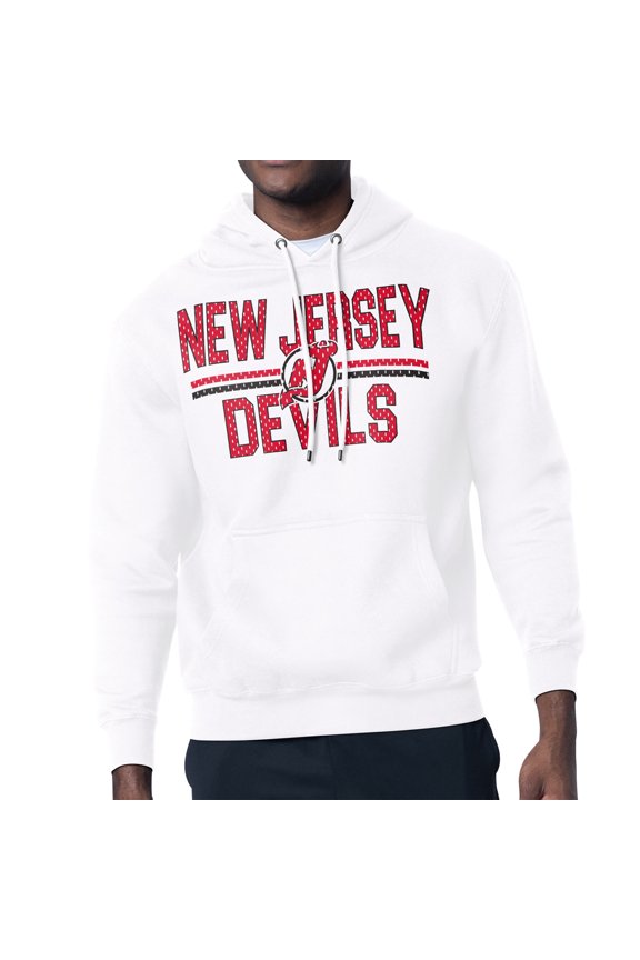 Men's Starter White New Jersey Devils Mesh Look Team Name Logo Tri-Blend Pullover Hoodie