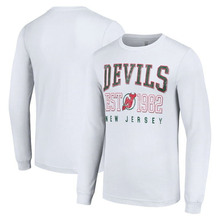 Men s Starter White New Jersey Devils Retro Graphic Long Sleeve Crew T Shirt Walmart