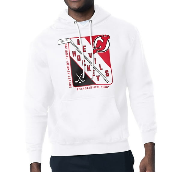 Men's Starter White New Jersey Devils Shield Logo Pullover Hoodie