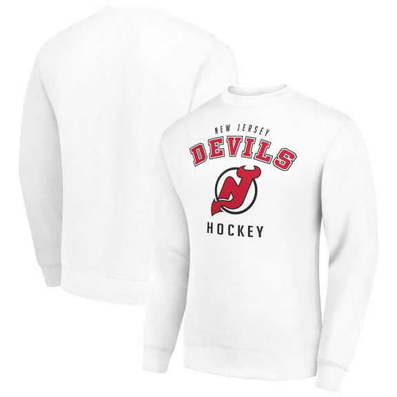 Men's Starter  White New Jersey Devils Team Logo Fleece Pullover Sweatshirt