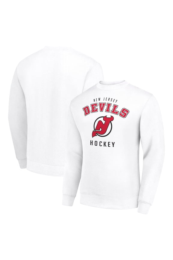Men's Starter White New Jersey Devils Team Logo Fleece Pullover Sweatshirt