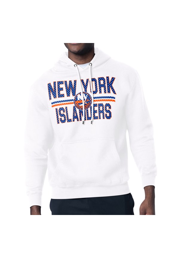 Men's Starter White New York Islanders Mesh Look Team Name Logo Tri-Blend Pullover Hoodie