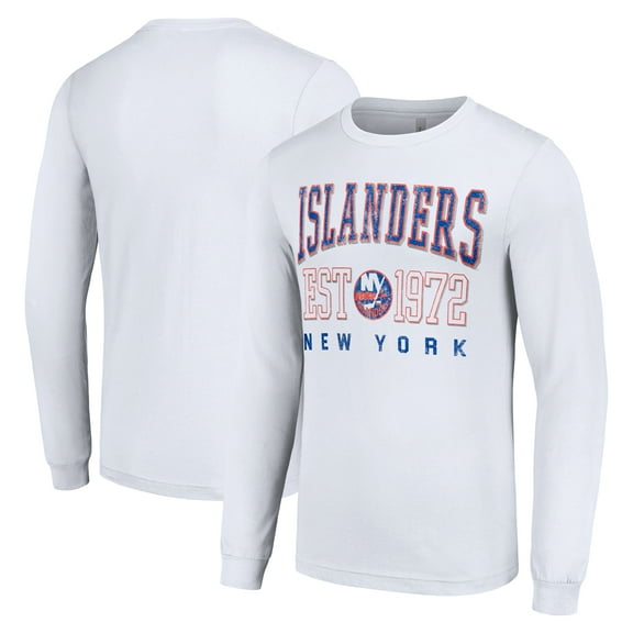 Men's Starter White New York Islanders Retro Graphic Long Sleeve Crew T-Shirt