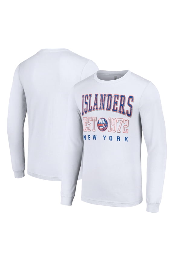 Men's Starter White New York Islanders Retro Graphic Long Sleeve Crew T-Shirt