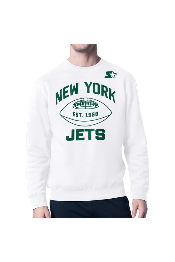 Men's Starter White New York Jets Green and White Forever Fleece Sweatshirt