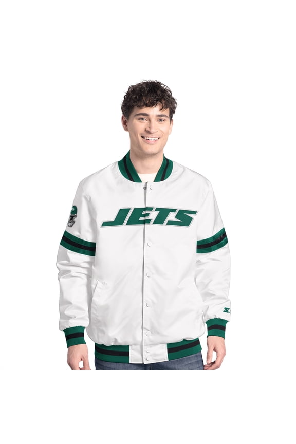 Men's-Starter  White New York Jets Scout Full-Snap Varsity Jacket