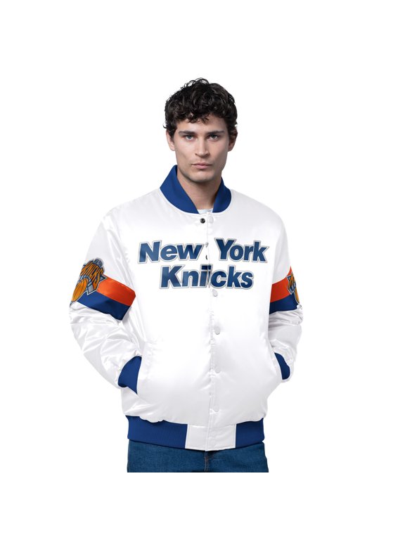 Men's Starter White New York Knicks Triple Option Varsity Full-Snap Satin Jacket
