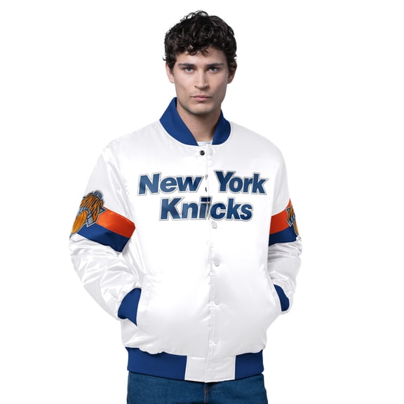 Men's Starter White New York Knicks Triple Option Varsity Full-Snap Satin Jacket