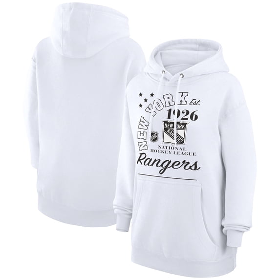 Men's Starter White New York Rangers Arch City Team Graphic Fleece Pullover Hoodie