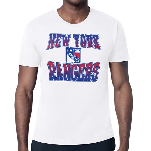 Men's Starter White New York Rangers Comic Style Team Graphic T-Shirt