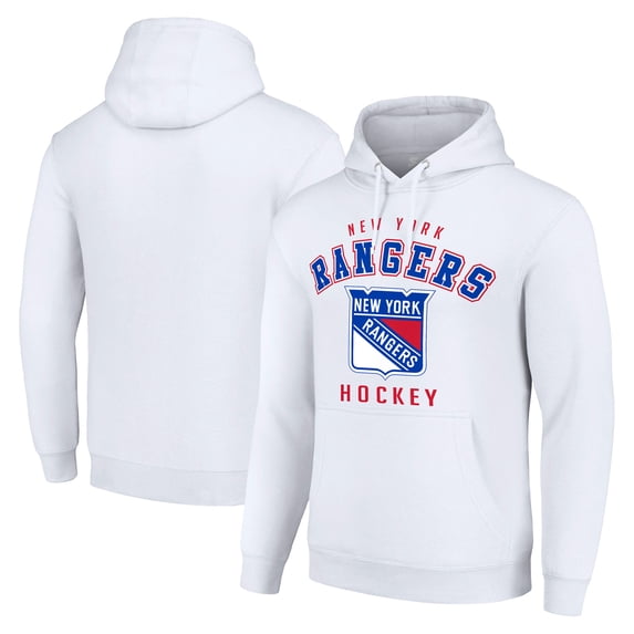 Men's Starter White New York Rangers Logo Pullover Hoodie