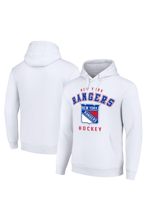 Men's Starter White New York Rangers  Logo Pullover Hoodie