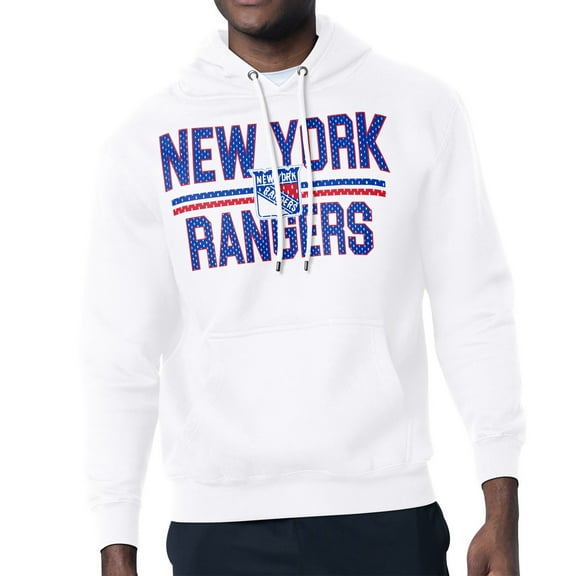 Men's Starter White New York Rangers Mesh Look Team Name Logo Tri-Blend Pullover Hoodie
