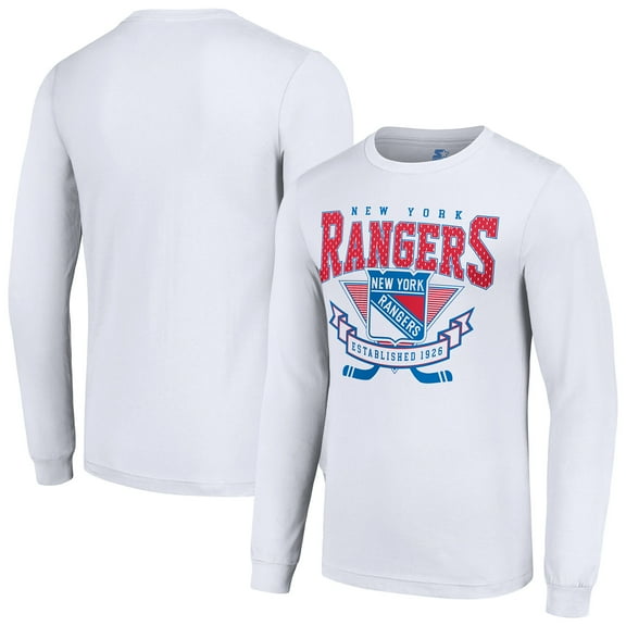 Men's Starter White New York Rangers Team Logo Graphic Long Sleeve T-Shirt