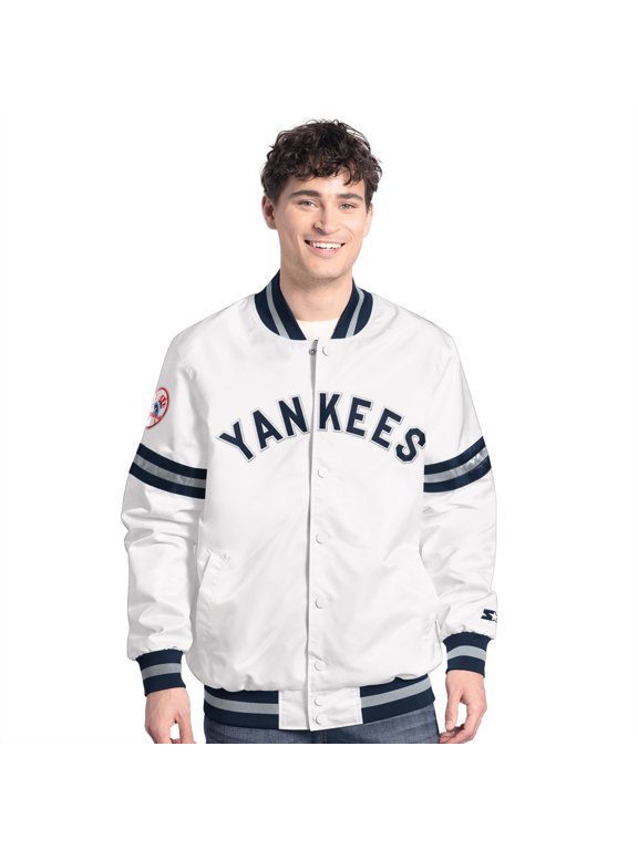 Men's-Starter White New York Yankees Cooperstown Scout Full-Snap Varsity Jacket