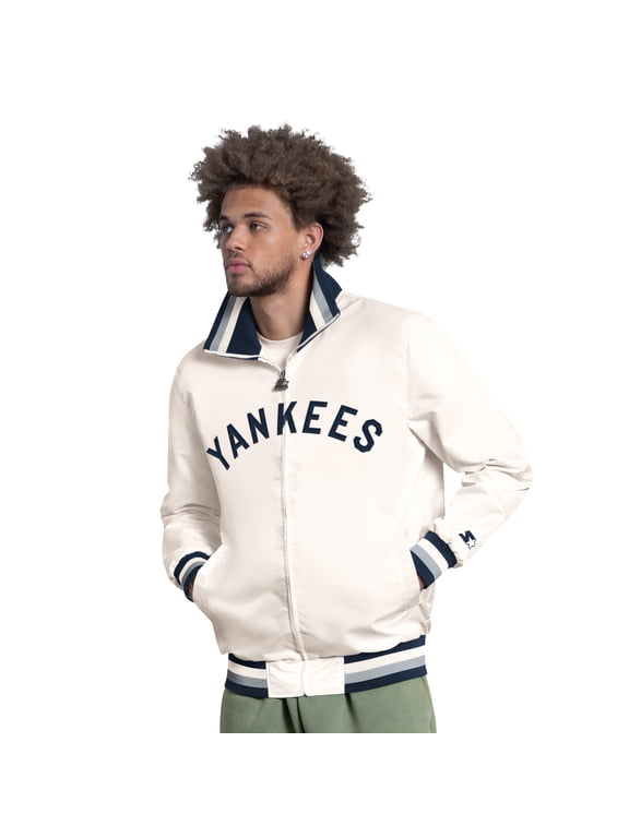 Men's Starter White New York Yankees The Captain Cooperstown Logo Full-Zip Varsity Jacket