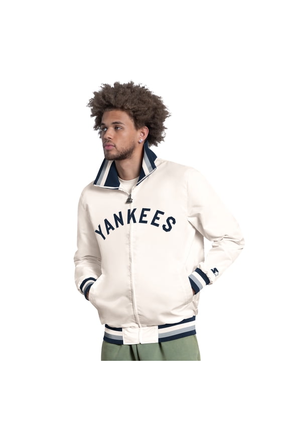Men's Starter White New York Yankees The Captain Cooperstown Logo Full-Zip Varsity Jacket