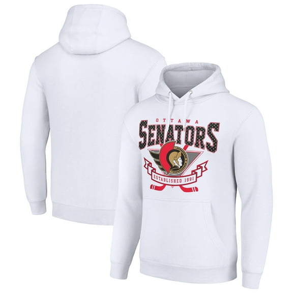 Men's Starter White Ottawa Senators Team Logo Graphic Fleece Tri-Blend Pullover Hoodie