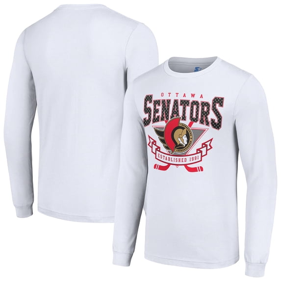 Men's Starter White Ottawa Senators Team Logo Graphic Long Sleeve T-Shirt
