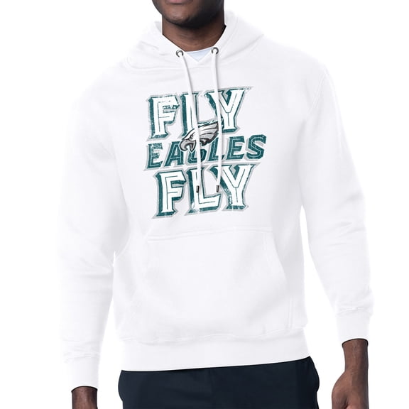 Men's-Starter White Philadelphia Eagles Distressed Fleece Pullover Hoodie