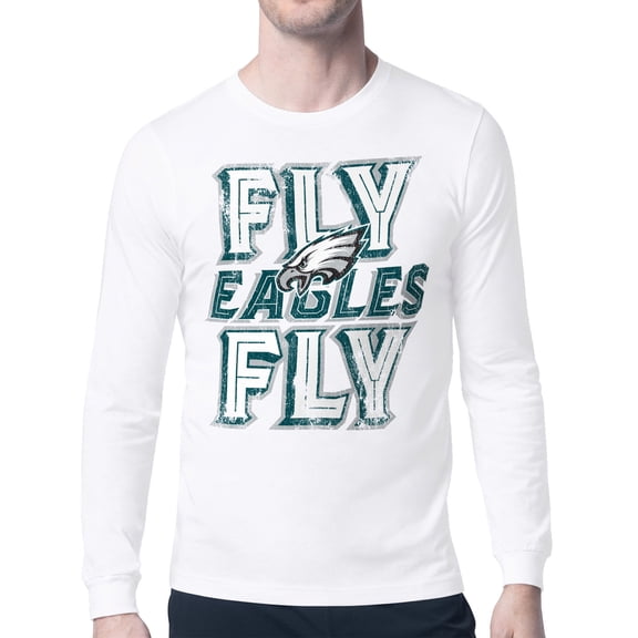 Men's-Starter White Philadelphia Eagles Distressed Phrase Long Sleeve T-Shirt