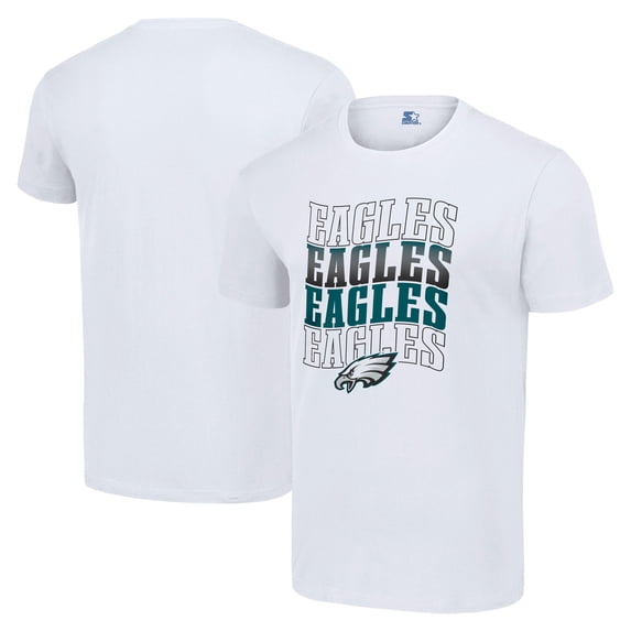 Men's Starter White Philadelphia Eagles Four Team Name Logo T-Shirt