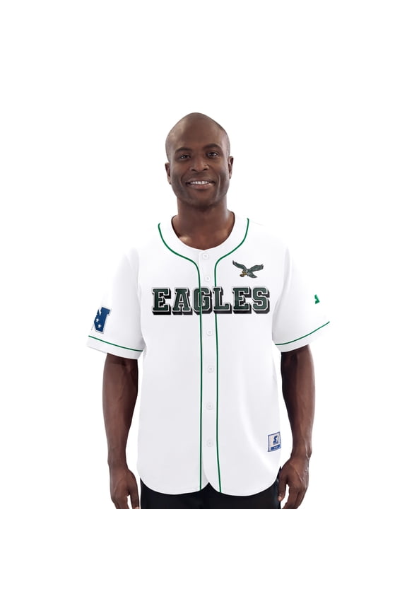 Men's-Starter White Philadelphia Eagles Relay Vintage Full-Button Baseball Jersey