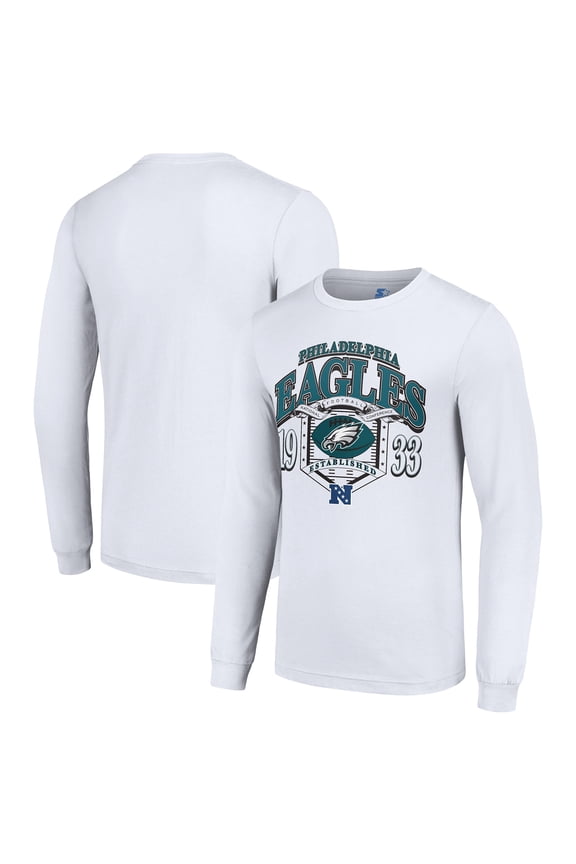 Men's Starter White Philadelphia Eagles Retro Long Sleeve Graphic T-Shirt