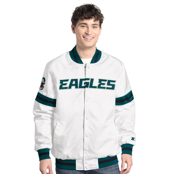 Men's-Starter  White Philadelphia Eagles Scout Full-Snap Varsity Jacket